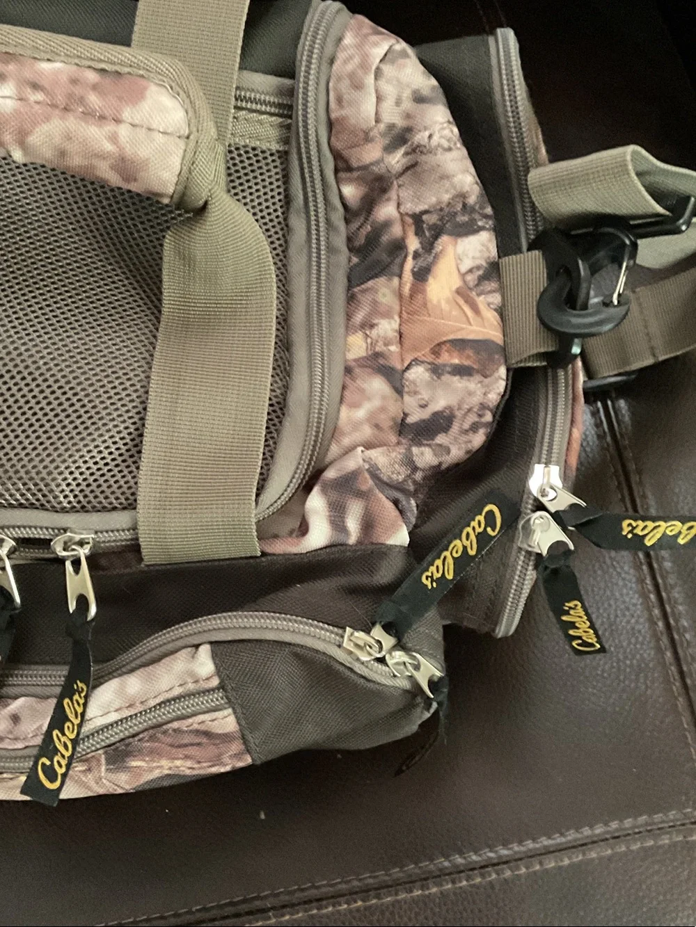 Cabela's Camo and Olive Green Duffel Bag with Yellow Logo
